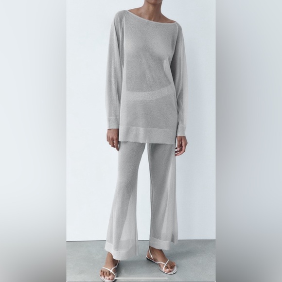 Zara Sweaters - Zara Silver Metallic Thread Knit Sweater S